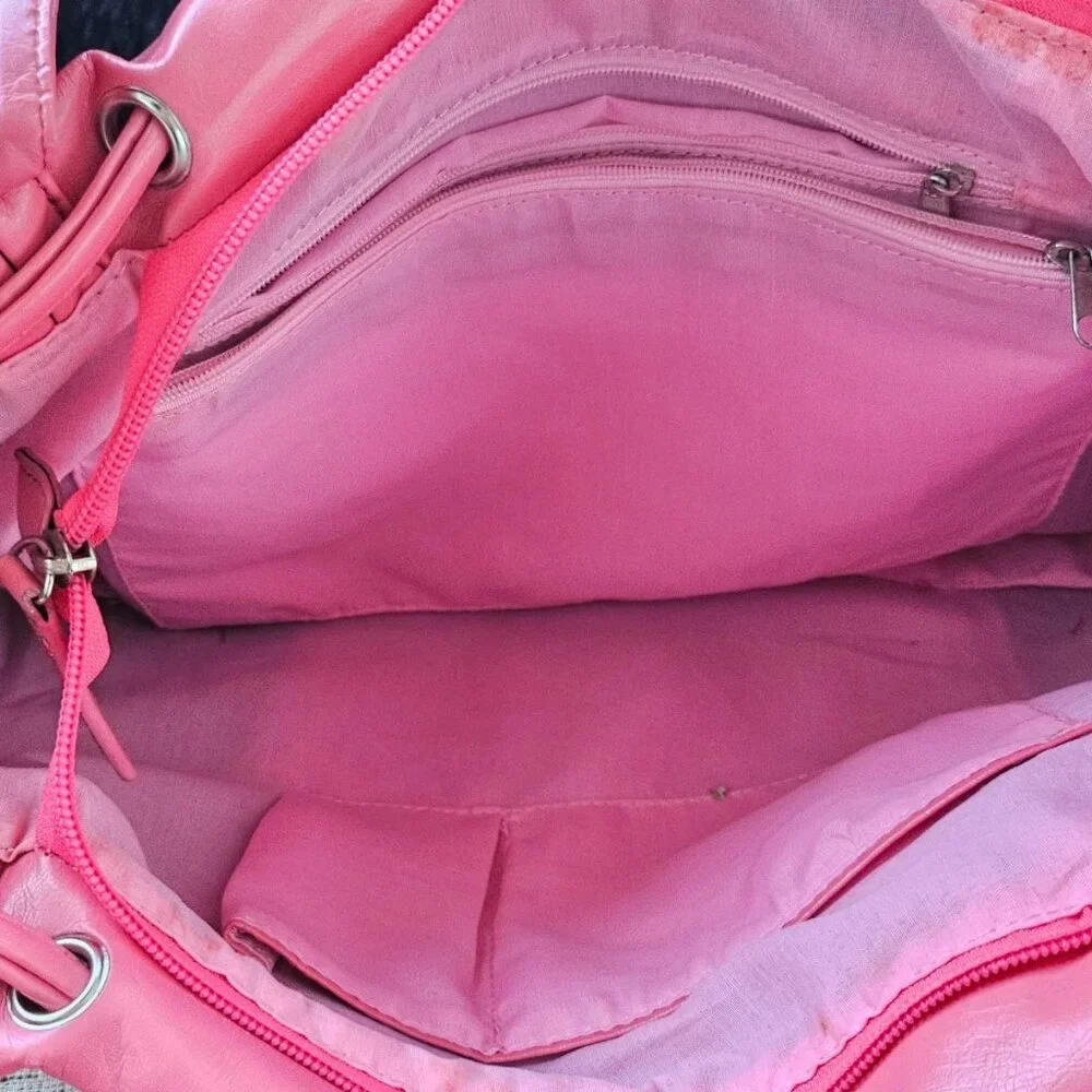 Women Fashion Shoulder Bag Purse Pink Faux Vegan Leather Bag Handbag - Picture 11 of 13